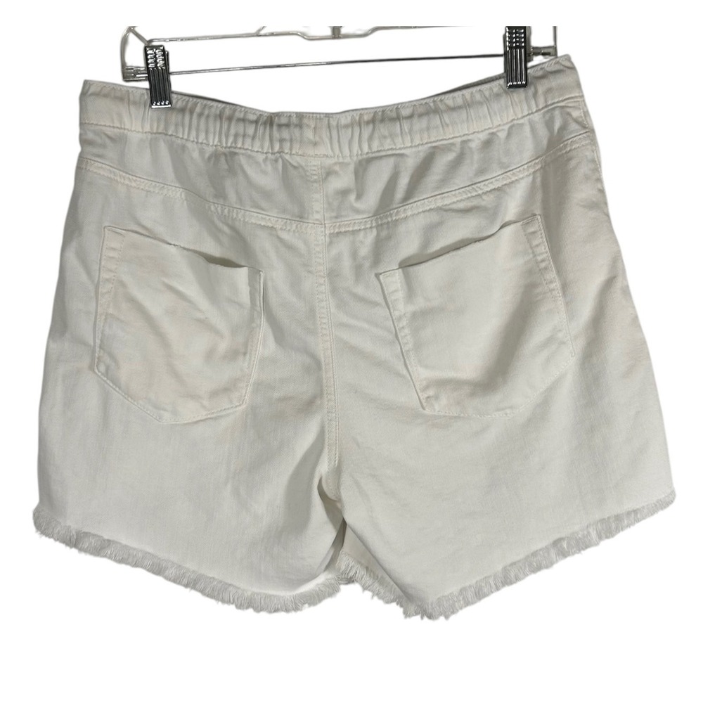 Aerie Womens White Distressed Denim Shorts Elastic Waist Rope Drawstring Size M - Picture 4 of 9